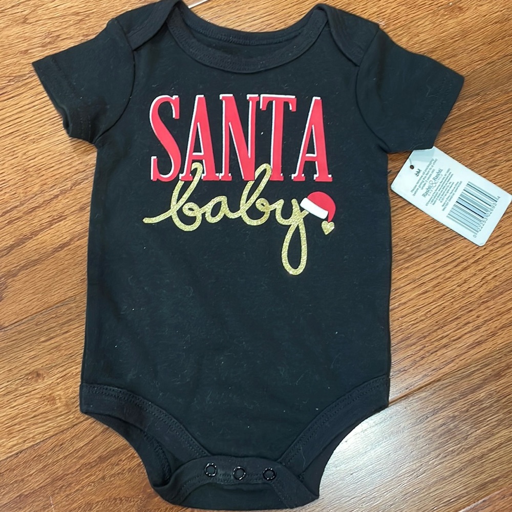 Santa baby black baby girl 6 month onesie